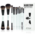 Jessup 10-Piece Makeup Brush Set with Dual-Ended Brushes, Bright Cyan