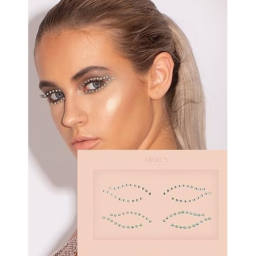 MERCY LONDON Crystal Eyeliner Jewels Costume Accessories Face Gems Jewels All In One Halloween Headpiece Stick On