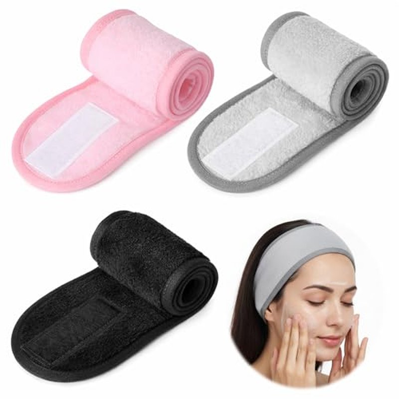 3Pcs Facial Spa Headband, Adjustable Hair Wrap for Face Washing