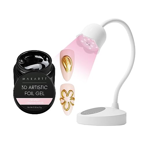Makartt 3D Nail Foil Glue, 8ml Foil Transfer Gel Foil Adhesive Glue for Nail Foil Sheets Bundle With Luminoza 10W Rechargeable LED UV Nail Light