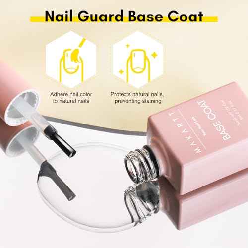 Makartt Gel Top Coat and Base Coat Kit: Clear Gloss Shiny No Wipe Stain Resistant General Top Coat Nail Polish UV and Primer for Acrylic Nails Dip Powder Gel Nail Polish Beauty Gift