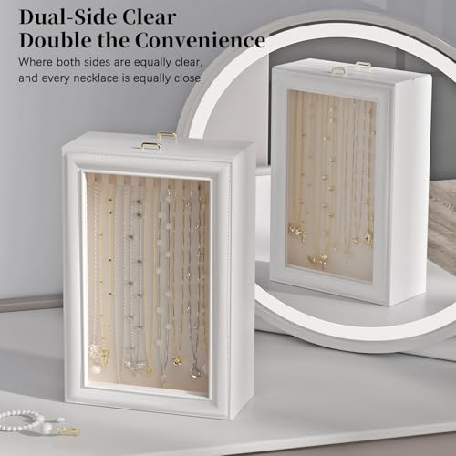 2-Layer Necklace Organizer Box with Dual-Sided Clear Lid