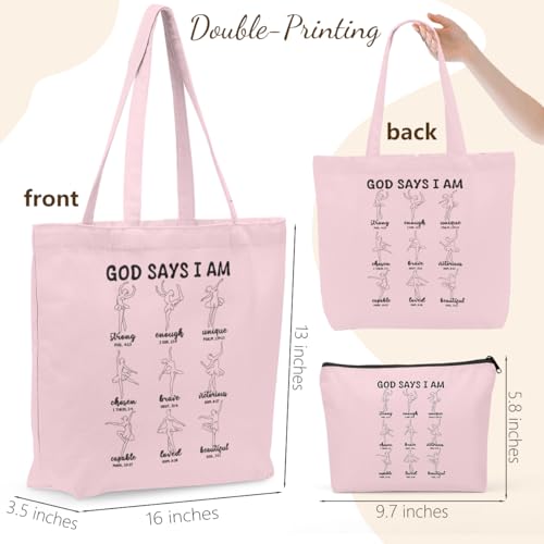 Christian Gifts for Women Dancer Girls Canvas Bag Makeup Bag Set Inspirational Dance Gifts Grocery Cosmetic Bags