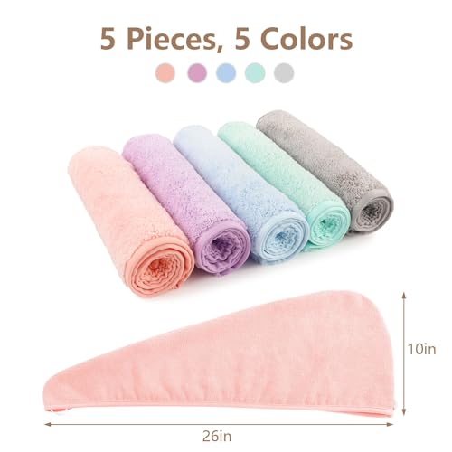 Microfiber Hair Towel Wrap, 5 Pack 26"×10" Fast Dry
