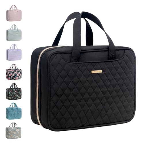 Everfun Hanging Toiletry Bag for Travel, 12x9x4.5 inch Large Capacity Cosmetic Organizer with Leakproof Wet/Dry Compartment, Waterproof Dopp Kit Toiletries Bag for Women Black