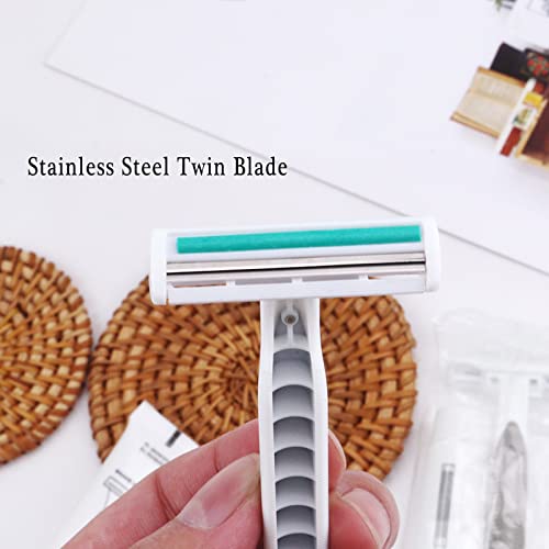 Disposable Razors in Bulk Pack of 120,Gray Bulk Razors Disposable Individually Wrapped Twin Blade Disposable Shaving Razors with Shaving Cream and Clear Cap Set for Homeless,Hotel,Charity,Travel