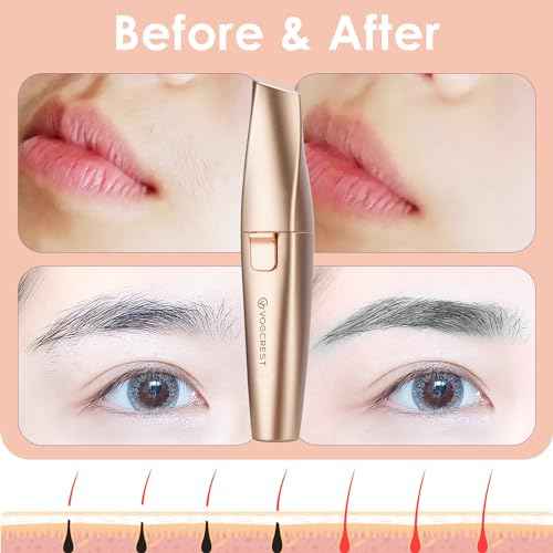 VG VOGCREST Eyebrow & Facial Trimmer: 2 in1 Rechargeable Facial Hair Removal & Eyebrow Shaver - Body Razor with Built-in LED Light (Rose Gold)