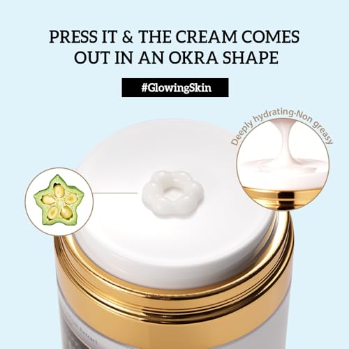 Rannce DONGSUNG Okra Cream, 1.76oz Vegan Mucin Cream form Korea Anti Aging Face Cream with Functional Okra Extracts, Wrinkle Improvement, Hydrates and Moisturizes Skin, Improves Firmness, 50g