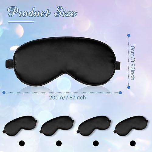 4 Silk Sleep Mask Smooth Soft Eye Mask Eye Mask with Adjustable Shoulder Strap Eye Mask Sleep Shading Travel Relaxation (Black)