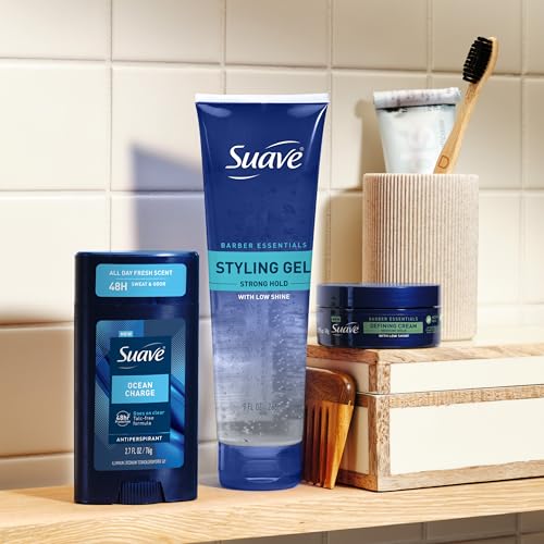 Suave Hair Gel For Men Barber Essentials Styling, Strong Hold and Low Shine, No Flakes, Barber-Quality Results, 9 oz, (Pack of 2)