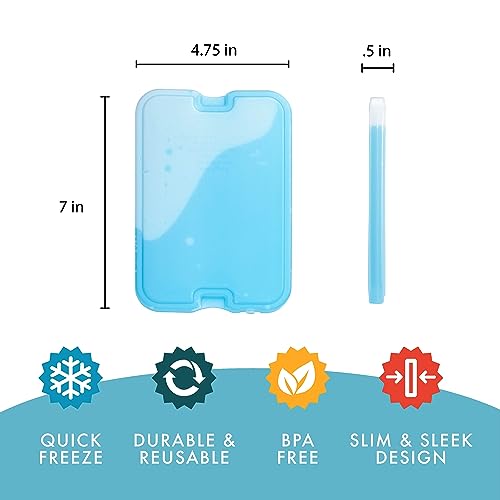 Cool Coolers by Fit & Fresh 4 Pack XL Slim Ice Packs, Quick Freeze Space Saving Reusable Ice Packs for Lunch Boxes or Coolers, Green