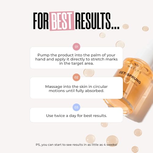MA?LYS GET-SPRUNG Stretch Mark Body Oil - Skincare Formulated with Bisabolol & Sweet White Lupine - Helps Improve the Look of Stretch Marks & Skin Tone - Pregnancy & Postpartum Body Oil (2 Fl Oz)