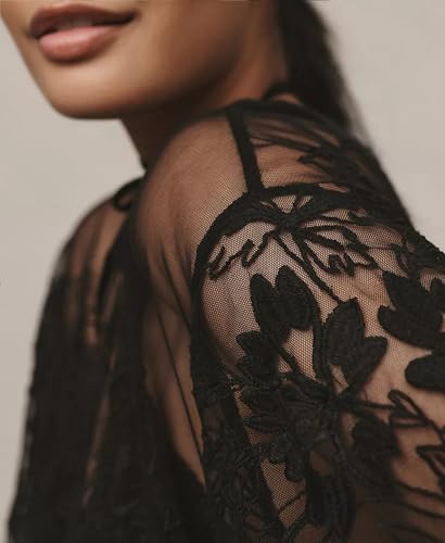 Sexy Lace Mesh Blouse with Embroidered Short Sleeves