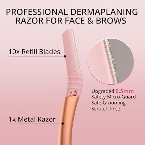 Dermaplane Razor for Women & Men Face & Eyebrow Shaping Reusable Handle with 10 Blades