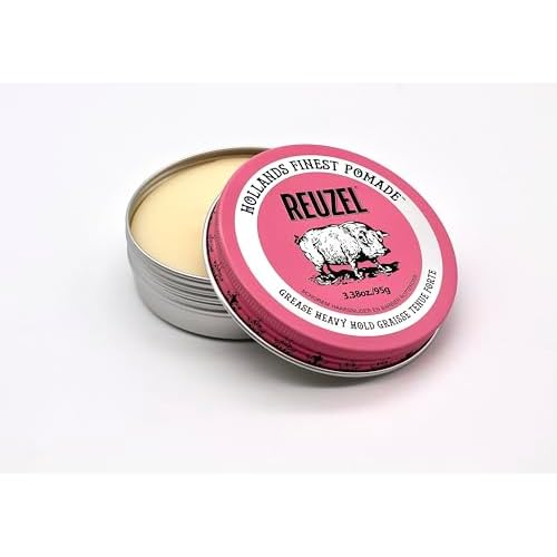 REUZEL Pink Grease Pomade, Strong All Day Hold, Oil-Based Styling Wax, Medium Shine, Easy To Wash Out, For All Hair Types