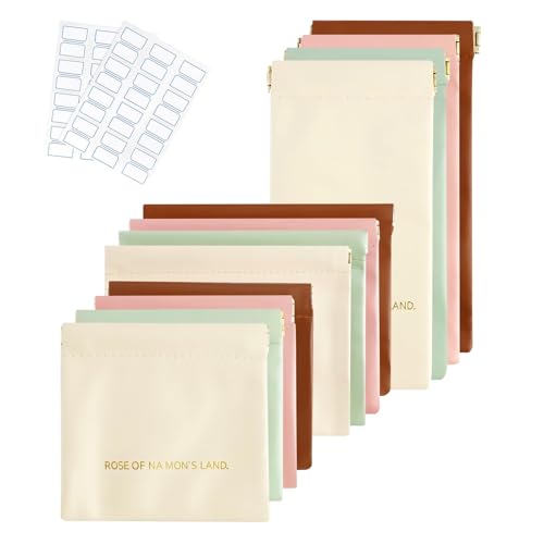 JINGIHE 12Pcs Pocket Cosmetic Bag, 3 Size Small Makeup Bag Squeeze Top for Purse, Portable No Zipper Self-Closing Purses Organizer for Coin, Lipstick, Jewelry, Sunglasses Cosmetic Accessories