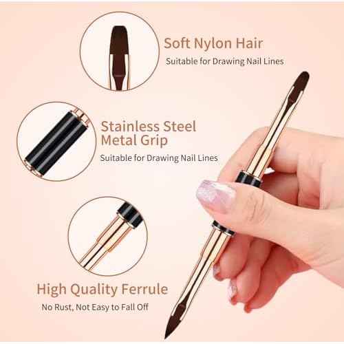 Nail Art Brushes Set - Professional 5pcs Double-Ended Acrylic Nail Art Brushes Liner Detail Thin Brushes For Drawing Design Brushes Gel Builder Brushes 3D Nail Art Tools (black)