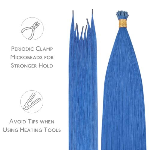 WENNALIFE Blue Remy Human Hair I Tip Extensions 14-24 Inch, 25g, Seamless Fusion