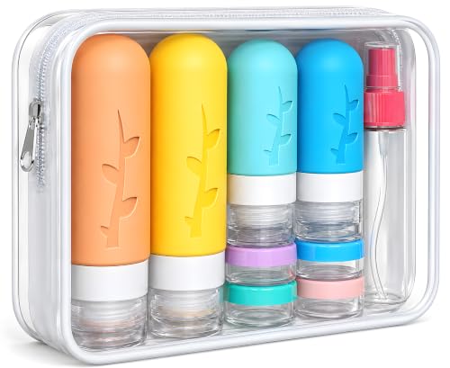 White DEPOZA 16-Piece Travel Toiletry Bottles Set with Clear Bag