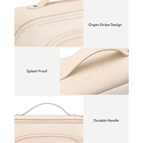 Lotour Makeup Bag Organizer Travel Cosmetic Bag, Large Capacity Skincare Bag for Women Girls, Portable Pouch Open Flat Toiletry Bag for Travel Essentials Toiletries Accessories
