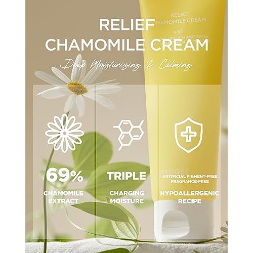 Relief Chamomile Cream - Hydrating Gel Face Moisturizer for Oily Skin - Chamomile Extract and Hyaluronic Acid - Hypoallergenic Vegan Face Cream - Lightweight Gel, 3 fl.oz.
