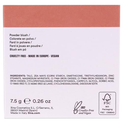 3INA The Blush - Natural Light Mineral Powder Blush for Cheeks - Pigmented and Long-Lasting Formula - Easy to Blend, Luminous Finish - 369-0.26 oz