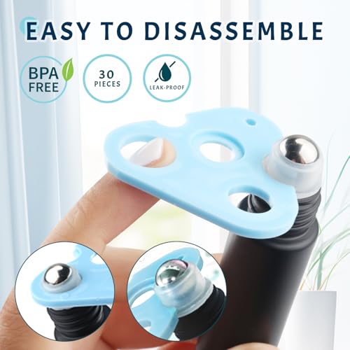 30PCS 10ml Matte Black Frosted Glass Essential Oil Roller Bottles with Stainless Steel Roller Ball,2 Opener,1 Plastic Pipettes,Refillable Container for Perfume Aromatherapy Deodorrant