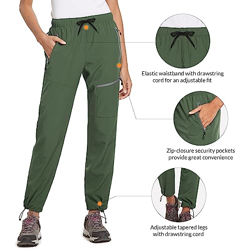 BALEAF Women's Petite Hiking Pants Lightweight Quick Dry Water Resistant Cargo Pants 27'' Inseam for All Seasons Army Green Size S