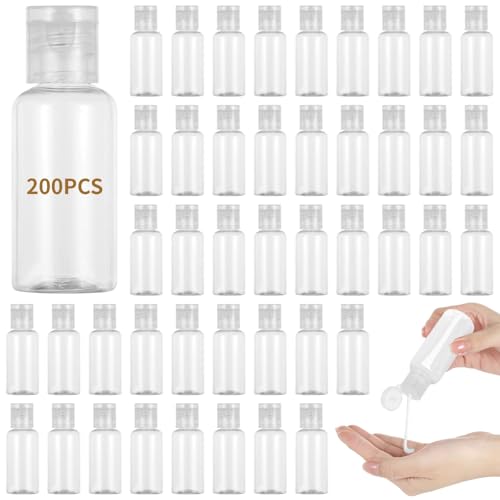 Lnrueg 200 PCS 1OZ Travel Bottles with Flip Cap - 30 ml Clear Plastic Travel Size Containers, Portable Leak Proof Squeeze Bottles Refillable Empty Cosmetic Containers for Liquid Shampoo Lotion, Clear