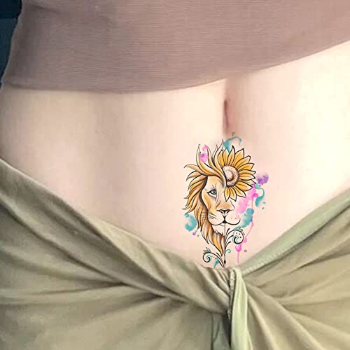 6 Sheets Tiny Small Temporary Tattoos For Women Men Finger Hands Neck Wrist Face, Cute Long Lasting Cartoon Fake Tattoo Stickers For Kids Boys Girls Leopard Tiger Lion Sunflower Butterfly