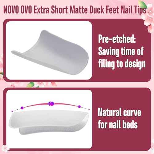 NOVO OVO Duck Nail Tips Extra Short Full Cover Press on, Pre-etched for Acrylic Design, Clear Pre-applied Tip Primer Soft Gel Y2K Flare Fake False Nail Extension Full Coverage x 12 Sizes 120 pcs