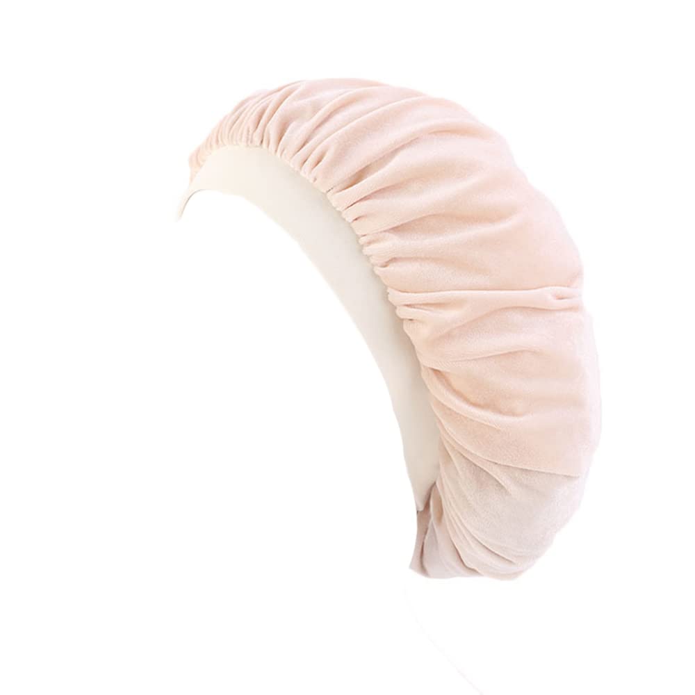 Velvet Durag and Bonnet 2pcs Set Breathable Couple Men Durags Women Bonnets (Beige)