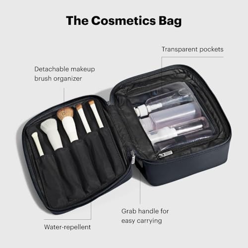 Water-Repellent Travel Makeup Bag with Brush Organizer - Jet Black