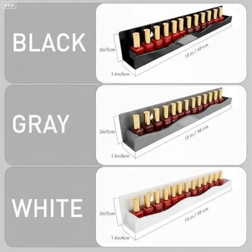 YMVV 3 Colors Nail Polish Wall Mounted Shelf,15 Inch White Gray Black Nail Polish Floating Shelves for 66-90 Bottles Multi-Purpose,Ideal Gift, Great Display for Salons Retailers,6 Pack