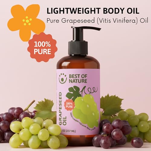 Best of Nature 100% Pure Grapeseed Oil - Unscented, Lightweight, Non-Greasy Moisturizer for Hair, Skin, Face & Aromatherapy, Carrier Oil for Essential Oils, Gallon (128 fl oz)