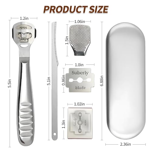 Stainless Steel Callus Shaver and Foot File Kit - Ergonomic Foot Care Tool