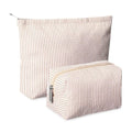 Huhumy 2-Piece Seersucker Makeup Bag Set Khaki Stripe