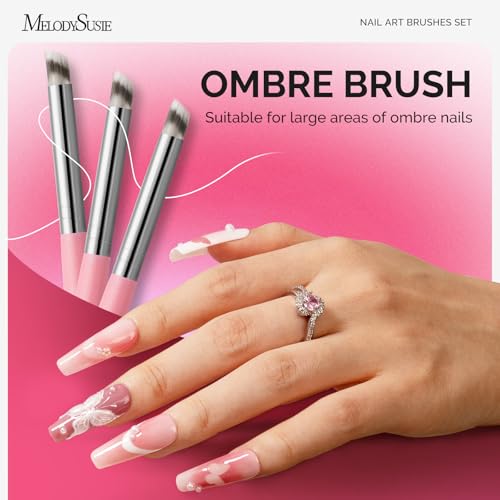 MelodySusie Light Pink 6Pcs Ombre Nail Art Brushes Set for Gradient & Blush Designs