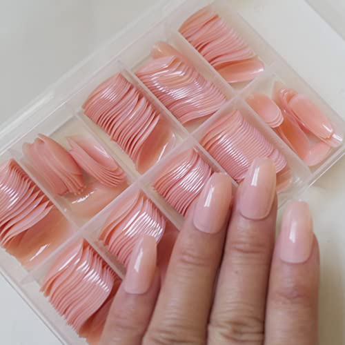 LoveOurHome 240pc Short Coffin Press on Nails Colored Ballerina False Nails Glossy Artificial Fingernails Full Cover Tips with Adhesive Tabs (Nude)