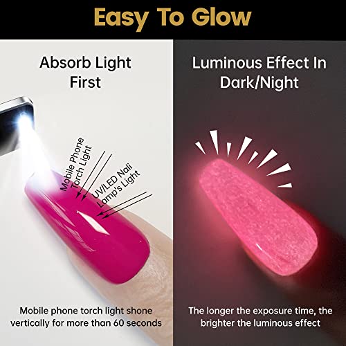 YTD Likomey Glow in the Dark Gel Nail Polish,15ml Neon Pink Luminous Glow Effect UV Nails Gel, Fluorescent Bright Manicure Salon Home DIY UV Manicure Nail Art Varnish,YG06