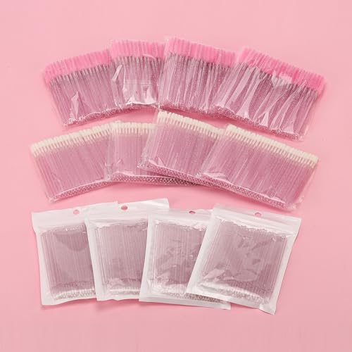1500 PCS Eyelash Extension Supplies Kit, 500 Spoolies Mascara Wands 500 Lip Brushes 500 Micro Swabs Pink, Disposable Eyelash Brushes Makeup Applicator Tool with 3 Reusable Containers