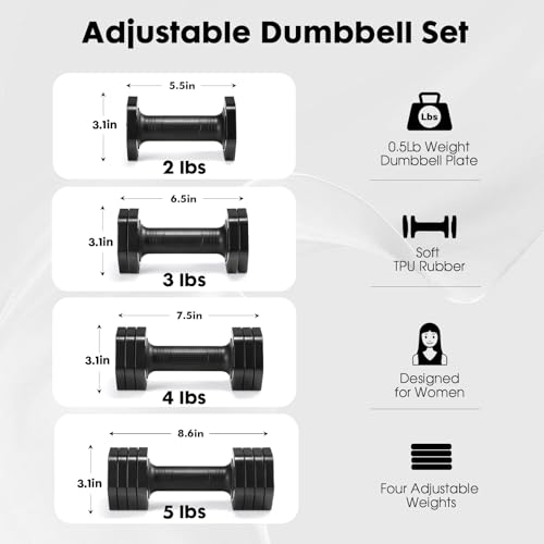 Adjustable Dumbbell Set Women 2-5 lbs, TPU Grip
