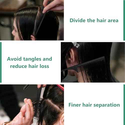 4Pcs Rat Tail Combs for Women - Fine Tooth Anti-Static Carbon Fiber Parting & Styling Combs (Green, Black) (Black and Green)