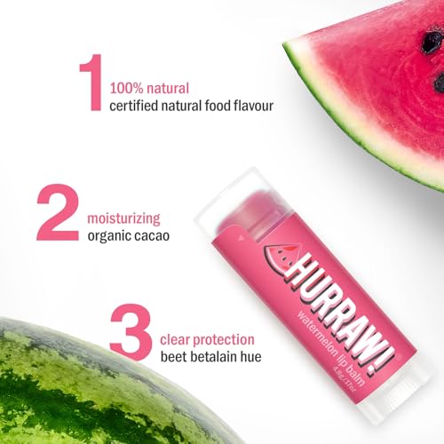 Hurraw! Watermelon Lip Balm, 2 Pack: Organic, Certified Vegan, Cruelty and Gluten Free. Non-GMO, 100% Natural Ingredients. Bee, Shea, Soy and Palm Free. Made in USA