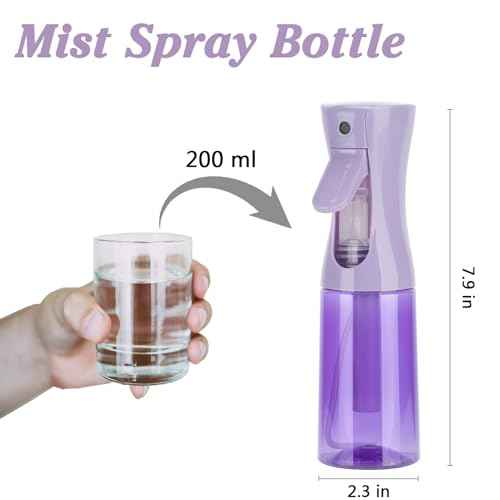 Spray Bottle for Hair (6.8OZ /200ML) Continuous Ultra Fine Mist Sprayer for Hair, Salons, Barber, Plants, Skin Care, Cleaning 1 Pack CLEAR PURPLE