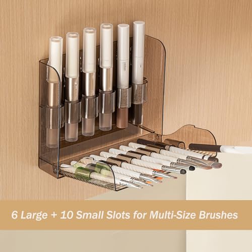MORNITE 3 Pcs Wall-Mounted Makeup Organizer Set, Makeup Holder for Lipstick, Pencils, Brush, Lip Liner, Cabinet Storage for Mirror, Door, Bathroom, Vanity