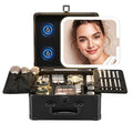 Makeup Box with Detachable Lighted Mirror?Travel Train Case, Cosmetic Storage Organizer & Makeup Suitcase with Adjustable Dividers & Magnetic LED Mirror (Black)