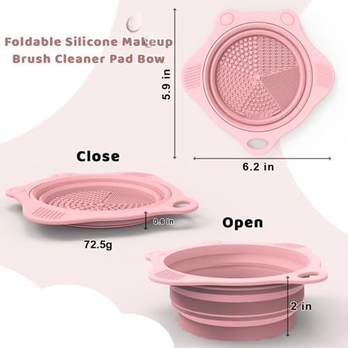 Foldable Silicone Makeup Brush Cleaner Pad Bowl - Portable Pink Mat Scrubber