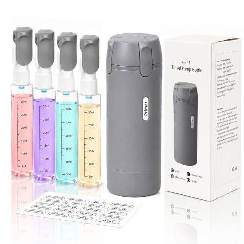EASYFORALL 4 Pack Grey 4-in-1 Travel Dispenser Bottles 30ML Leak-Proof Toiletry Containers