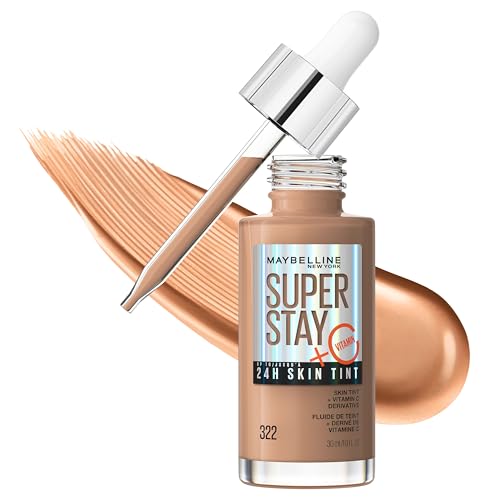 Maybelline Super Stay Up to 24HR Skin Tint, Radiant Light-to-Medium Coverage Foundation, Makeup Infused With Vitamin C, 322, 1 Count